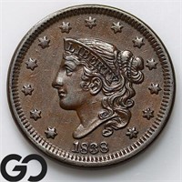 1838 Coronet Head Large Cent, AU++/Unc Bid: 275