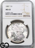 1887 Morgan Silver Dollar, NGC MS63 Guide: 100