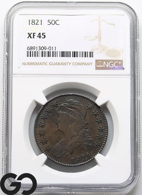 1821 Capped Bust 50c, NGC XF45 Guide: 500 ** COLOR