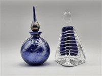 2 ART GLASS PERFUME BOTTLES - 6.5" TALL