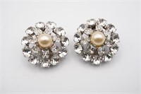 Rhinestone and Faux Pearl Clip on Earrings