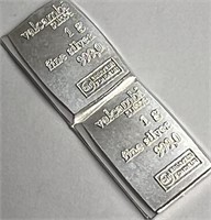 (2) Valcambi Suisse 1 Gram 999.9 Fine Silver Bars