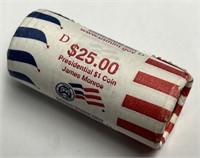 Unopened Roll of 25 James Monroe Presidential $1