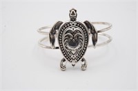 Silver Tone Cuff Style Turtle Bracelet Hinged