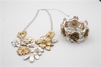 Gold and Silver Floral Statement Necklace and
