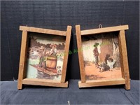 Vintage Jim Daly Rustic Prints in Wood Frame