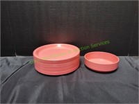 (10) 8" Melamine Plates & (1) Bowl, Pink