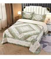 3 Piece Embroidered Floral Quilted bed spread