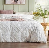 Bedsure queen sized boho white comforter set