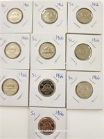 1966-Ten Canadian Nickels Circulated