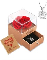 Preserved real red rose and necklace gift