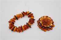 Hand Made Amber Brooch and Bracelet