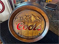 18” Round Wood Barrel Top Coors Sign