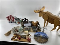 Lot of misc. household items: Novelty wood moose t