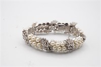 Trifari Silver Tone Bracelet w/Faux Pearls