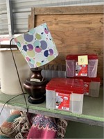 lot with table lamp , plastic card keepers, metal