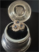14KT YG Cast Sapphire & Diamond Cluster Ring