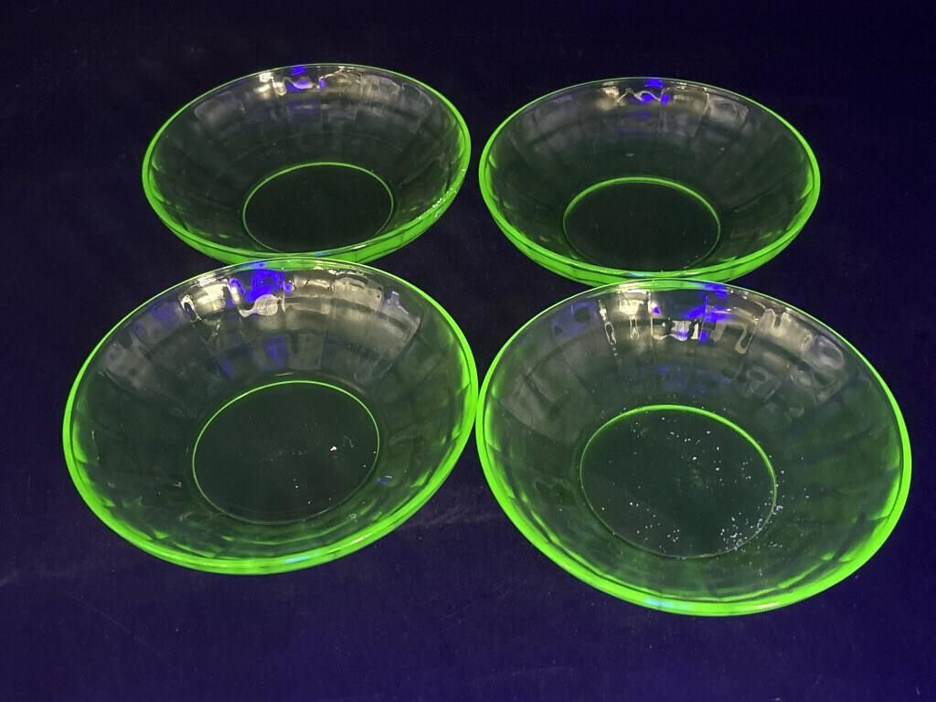 (4) Uranium Glass Bowls 5.5”