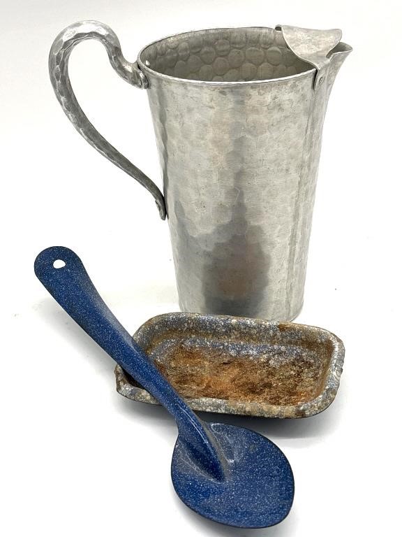 Vintage Hammered Aluminum Pitcher 9” and