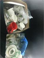 Large lot of Christmas themed dishes: glass cups,