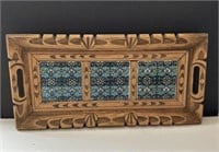 VTG Mexican Wood Tray Ceramic Tiles 19-1/2” x