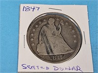1847 Silver Seated Dollar Coin