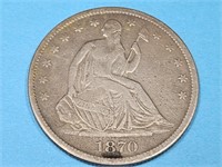 1870 S Seated Liberty Silver Half Dollar Coin