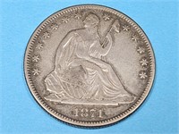 1871 Seated Liberty Silver Half Dollar Coin