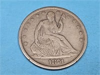 1871 S Seated Liberty Silver Half Dollar Coin