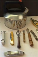 VTG Water Kettle and Bottle Openers, CRATE AND