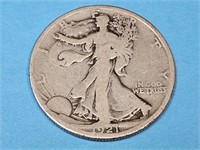 1921 D Silver Walking Liberty Half Dollar Coin