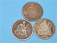 2-1890, 1890 S Seated Liberty Silver Dimes
