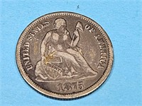 1875 C C  Seated Liberty Silver Dime