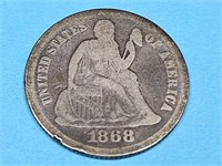 1868 Seated Liberty Silver Dime