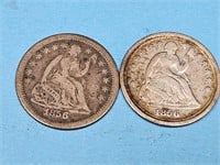 1856 & 1856 O Seated LIberty Silver 1/2 Dimes