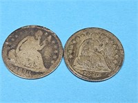 2- 1840 Seated Liberty Silver 1/2 Dimes