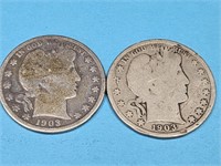 2-1903 Barber Silver Half Dollar Coins