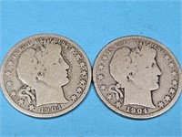 2-1904 O Barber Silver Half Dollar Coins