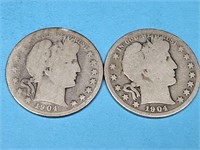 2-1904 S Barber Silver Half Dollars