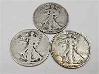 1937 S, S, D  Walking Liberty Silver Half Dolla