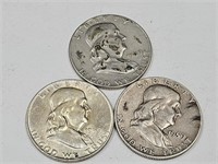 1959 P D S Ben Franklin Silver Half Dollar Coins