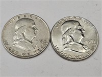 1959 & 49 Ben Franklin Silver Half Dollar Coins