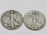2-1920 Walking Liberty Silver Half Dollar Coins