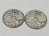 2-1942 Walking Liberty Silver Half Dollar Coins