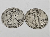 2-1942 S Walking Liberty Silver Half Dollar Coins