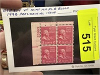 #804 STAMP BLOCK 1938 PRESIDENTIAL ISSUE NH W PL#