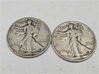 2-1947 Walking Liberty Silver Half Dollar Coins