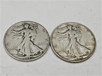 2-1945 S Walking Liberty Silver Half Dollar Coins