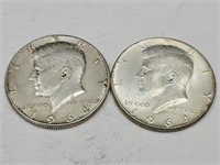 2-1964 Kennedy Silver Half Dollar Coins