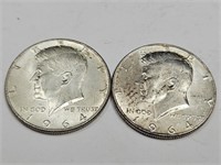 2- 1964 Kennedy Silver Half Dollar Coins